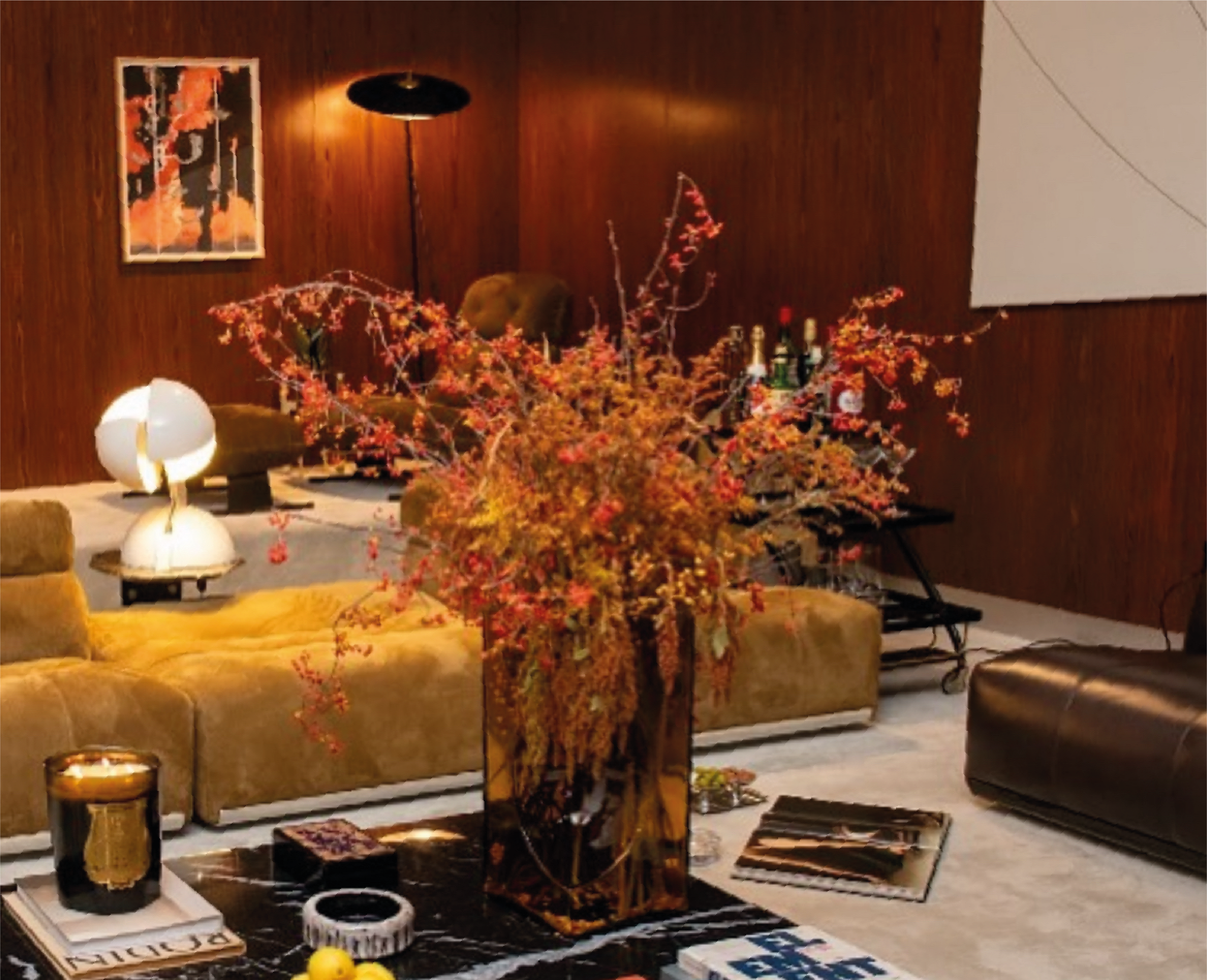 Decorative indoor plant in a modern living room with furniture and decor.